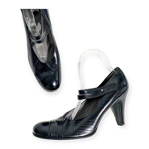 Vintage 90s Italian "Dolce Lolita" Black Leather Mary Jane Heel, Size 38.5 EU Un